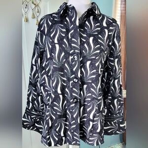 Pendleton Button Down Top Jacket Women's 16 Black & White Geometric 100% Cotton